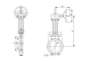 Bevel Gear PU Lined Flanged Knife Gate Valve drawing