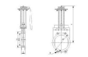 Chainwheel PU Lined Flanged Knife Gate Valve drawing
