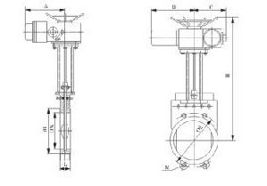 Electric PU Lined Flanged Knife Gate Valve drawing
