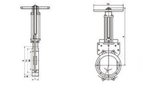 Manual Handwheel PU Lined Flanged Knife Gate Valve drawing