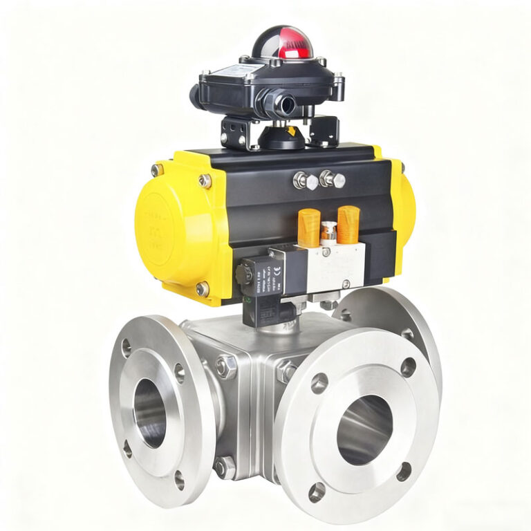 Pneumatic Operated Three-Way Flanged Ball Valve