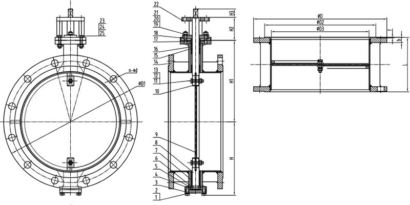 Flanged Ventilation Butterfly Valve drawing