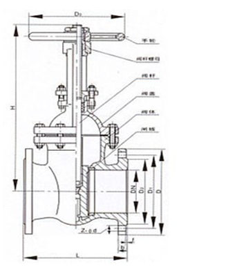 Rising Stem Solid Wedge Gate Valve drawing