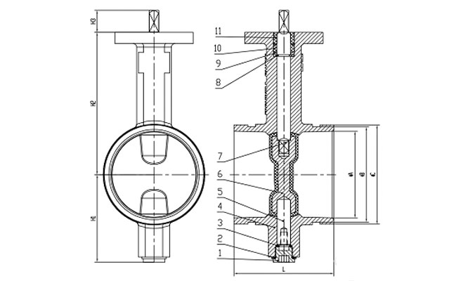 Signal Grooved Butterfly Valve drawing