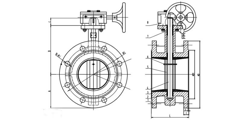 Stainless Steel Flanged Butterfly Valve drawing