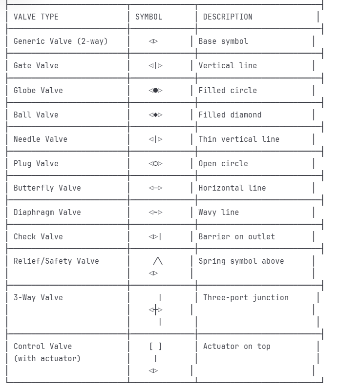 Drawing Symbols for Valves