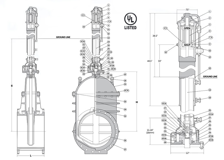 Labeled Diagram of a Vertical Post Indicator Valve Assembly