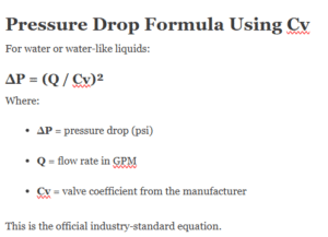 calculate pressure drop across valve using cv