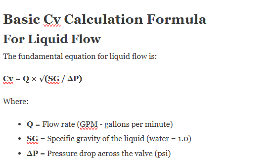 how to calculate cv for a valve
