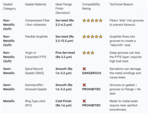Flange Face Serration & Gasket Compatibility Matrix