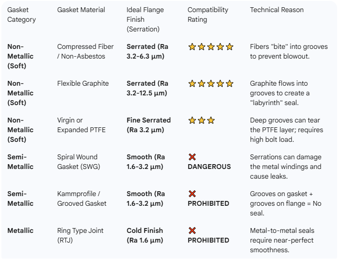 Flange Face Serration & Gasket Compatibility Matrix